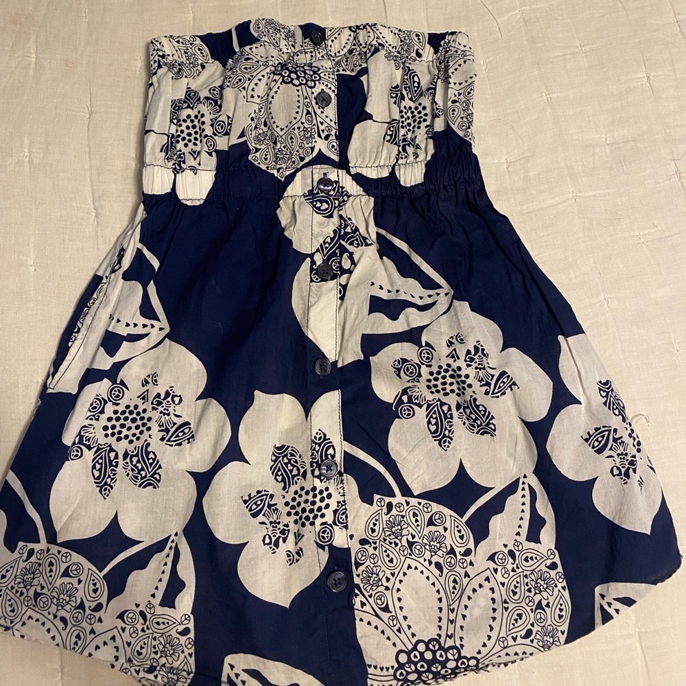 Floral Navy and White Strapless Tunic